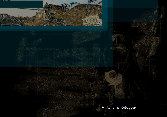 The first parity run's briefing screen: every 2D element drawn at the top-left corner, because the recompiled code was writing a register the hardware keeps constant. The report scored this 63.7 and the fixes followed the same day.