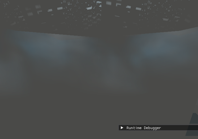 The first mission, the afternoon of the 7th, 113 seconds after launch: flat grey ground, a wall of fog, and a night sky drawn as white specks. No textures, no HUD, and the camera is not going anywhere.