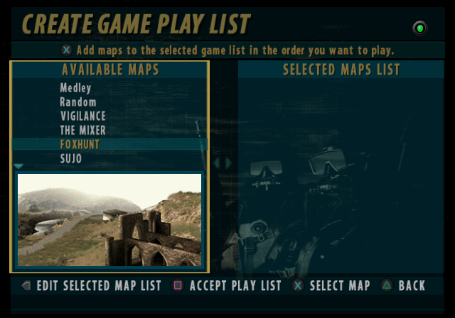 How a map is chosen without counting presses: the driver matches the highlighted row against a reference and only then confirms. This is Foxhunt, the map that needed the fall guard.