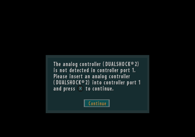 The first thing the game says on Ubuntu, inside the virtual machine: the same controller prompt Windows shows at boot, drawn by the software renderer.